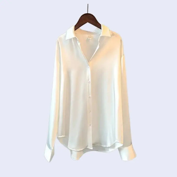 Chemise élégante à col rabattu en satin blanche