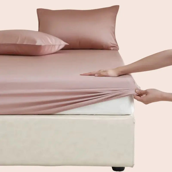 Drap-housse uni en soie de mûrier couleur rose