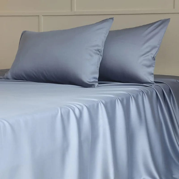 Drap plat uni en soie de mûrier couleur bleue