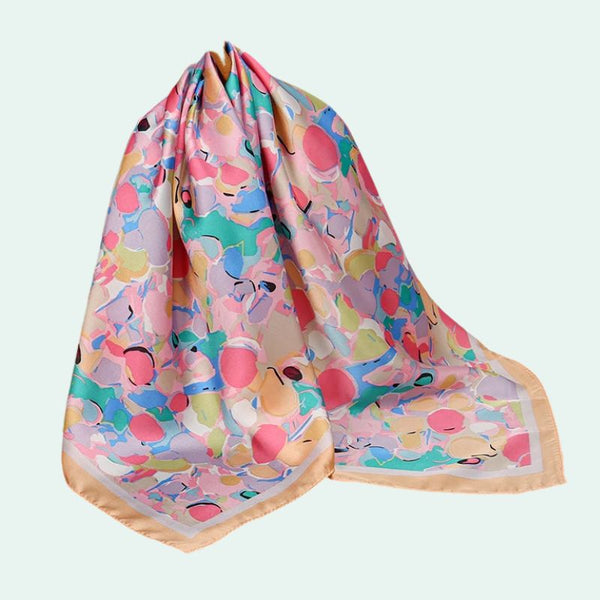 Foulard carré en satin motif abstrait multicolore