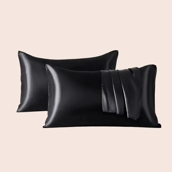 Paire de taies d'oreiller en satin couleur noire