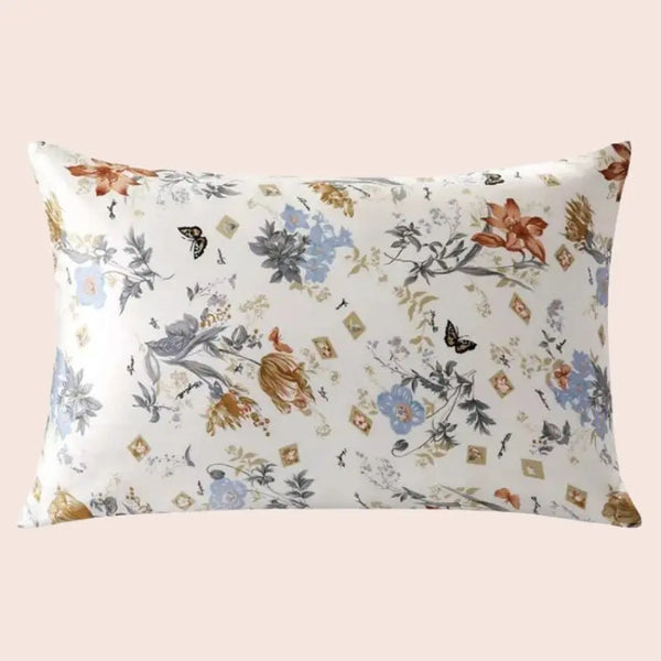 Taie d’oreiller en soie floral papillons multicolores