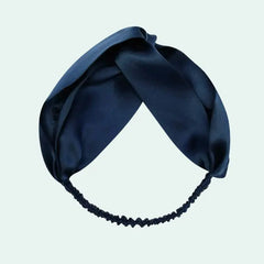 Bandeau large uni en soie de mûrier bleu marine