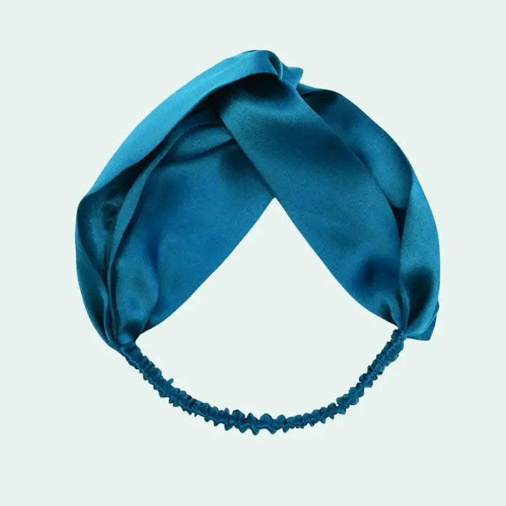 Bandeau large uni en soie de mûrier bleu