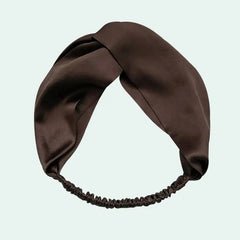 Bandeau large uni en soie de mûrier marron
