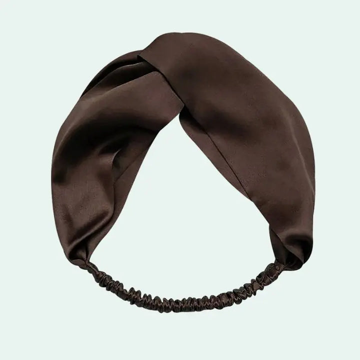 Bandeau large uni en soie de mûrier marron