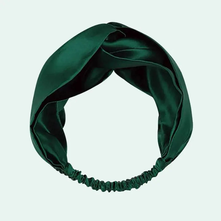 Bandeau large uni en soie de mûrier vert