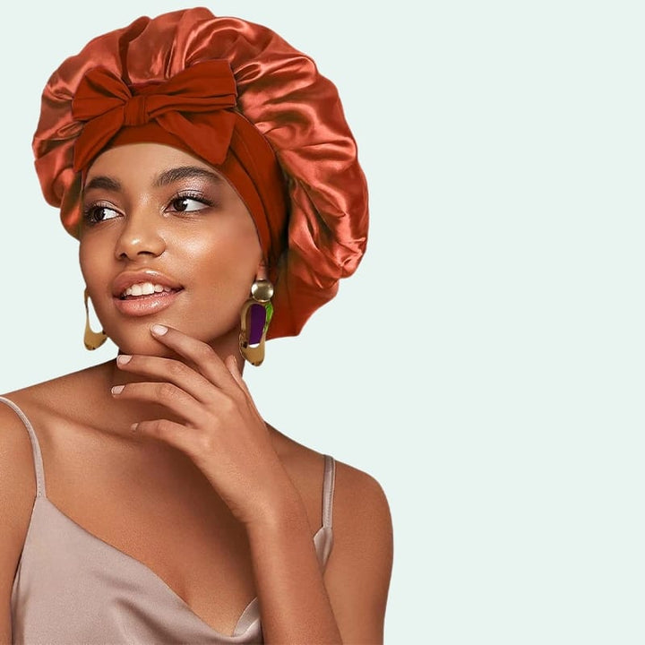Bonnet de nuit brillant extensible en satin corail
