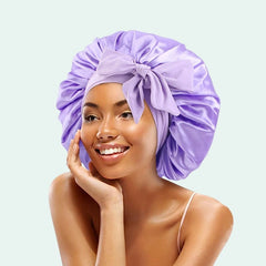 Bonnet de nuit brillant extensible en satin lavande