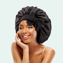 Bonnet de nuit brillant extensible en satin noir