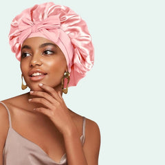 Bonnet de nuit brillant extensible en satin rose antique