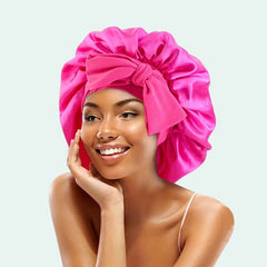 Bonnet de nuit brillant extensible en satin rose fushia