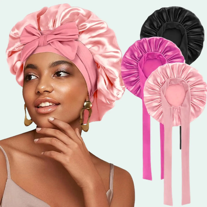 Trio de bonnets de nuit brillant extensible en satin l Satin Lifestyle