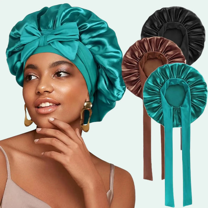 Trio de bonnets de nuit brillant extensible en satin l Satin Lifestyle