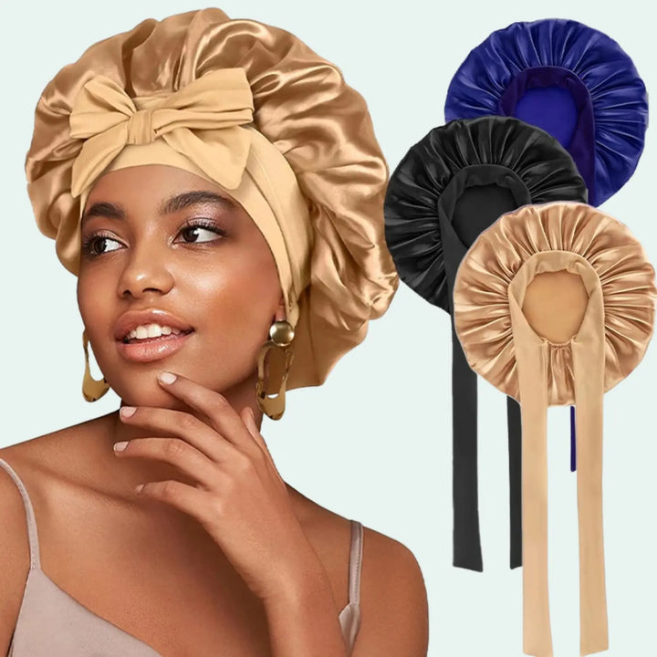 Trio de bonnets de nuit brillant extensible en satin l Satin Lifestyle