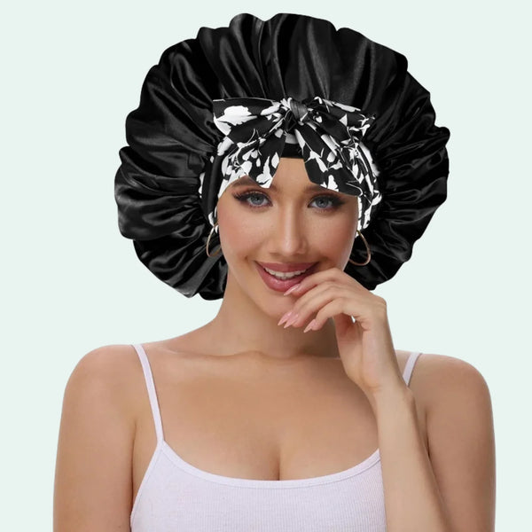 Bonnet de nuit large à motifs en satin brillant - Satin Lifestyle