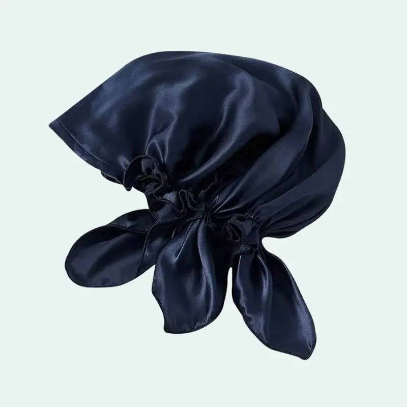 Bonnet de nuit triangle réglable en soie de mûrier bleu marine