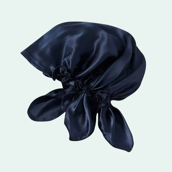 Bonnet de nuit triangle réglable en soie de mûrier bleu marine