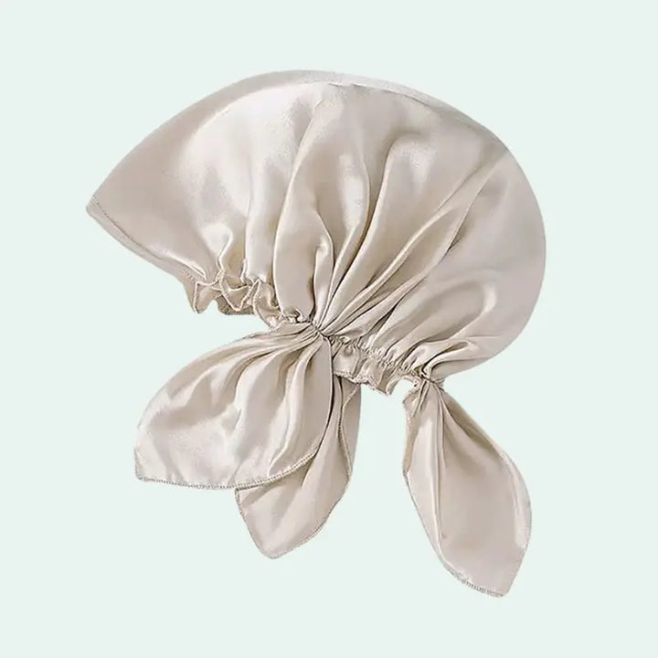 Bonnet de nuit triangle réglable en soie de mûrier ivoire