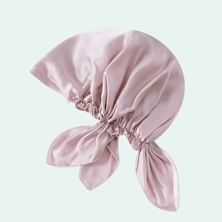 Bonnet de nuit triangle réglable en soie de mûrier rose