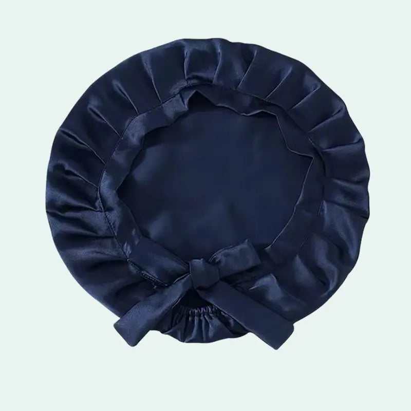 Bonnet de nuit uni cheveux courts en soie de mûrier bleu marine