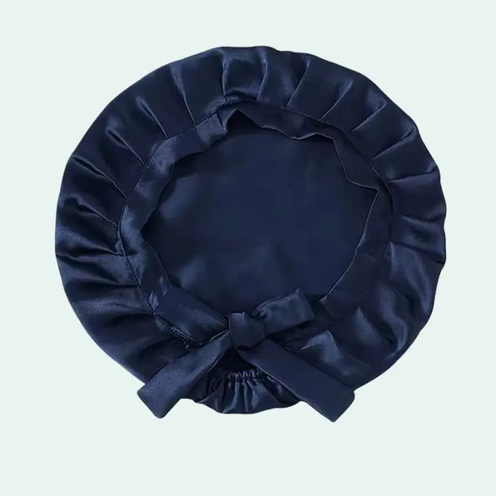 Bonnet de nuit uni cheveux courts en soie de mûrier bleu marine
