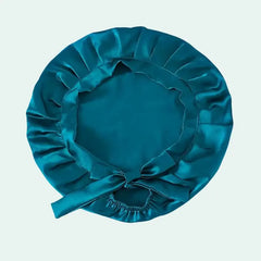 Bonnet de nuit uni cheveux courts en soie de mûrier bleu pétrole