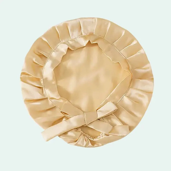 Bonnet de nuit uni cheveux courts en soie de mûrier champagne