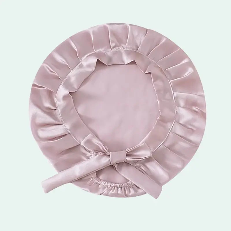 Bonnet de nuit uni cheveux courts en soie de mûrier rose