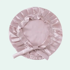 Bonnet de nuit uni cheveux courts en soie de mûrier rose