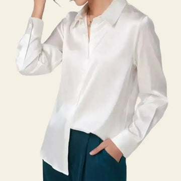 Chemise ample unie en soie et élasthanne blanc