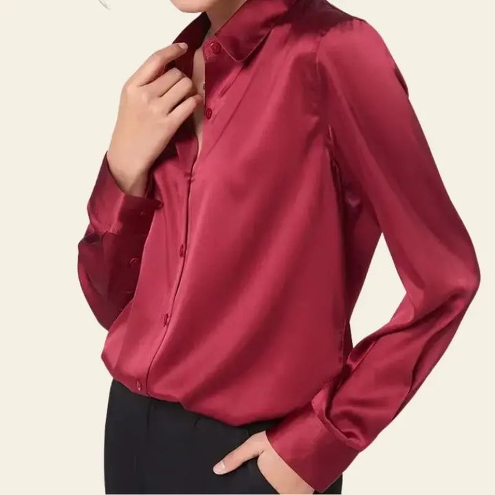 Chemise ample unie en soie et élasthanne bordeaux