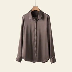 Chemise ample unie en soie et élasthanne café