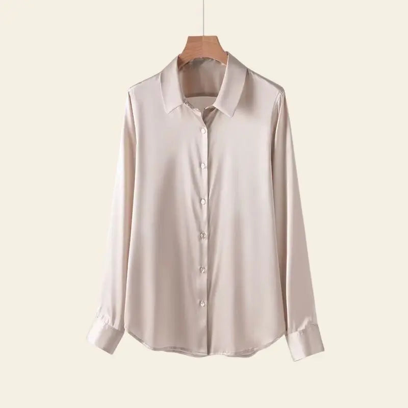 Chemise ample unie en soie et élasthanne champagne