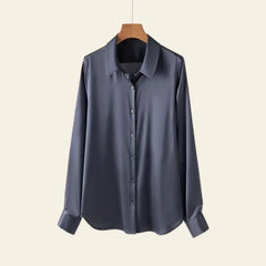 Chemise ample unie en soie et élasthanne gris foncé