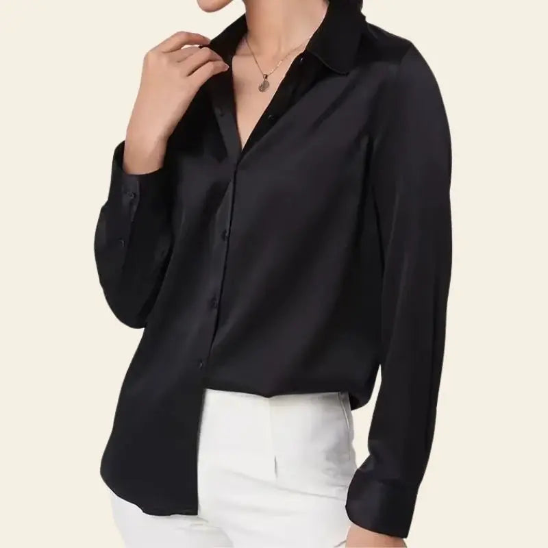 Chemise ample unie en soie et élasthanne noir