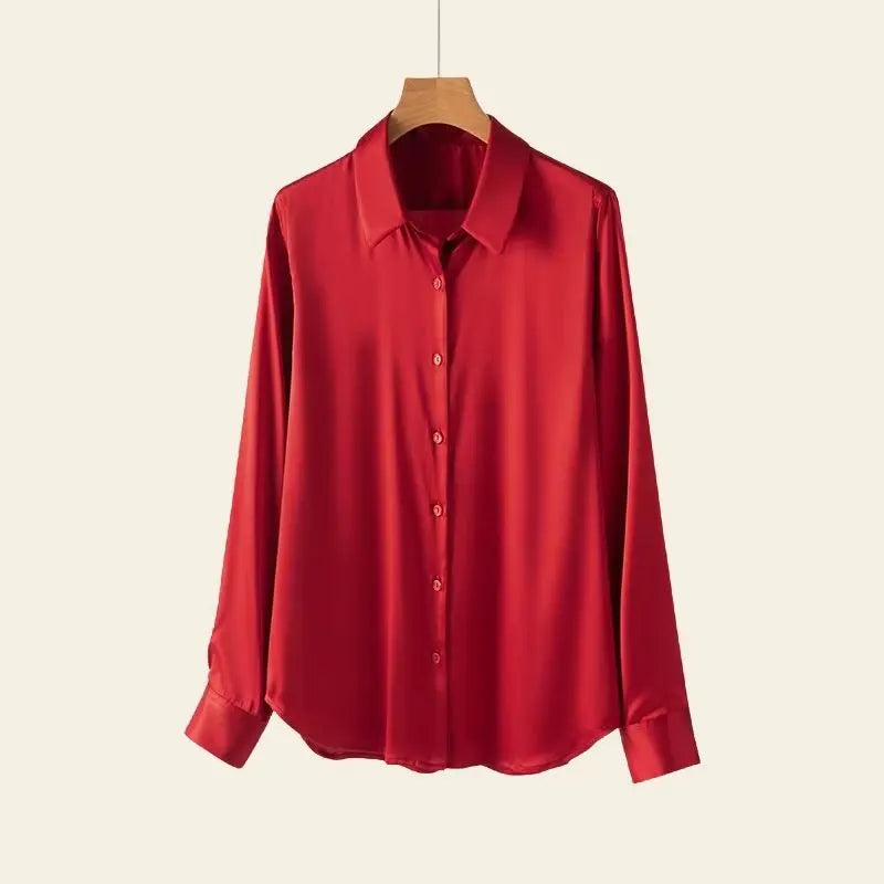 Chemise ample unie en soie et élasthanne rouge