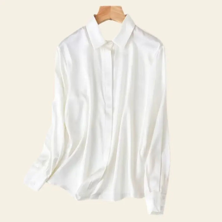 Chemise brillante stretch en soie véritable couleur blanche