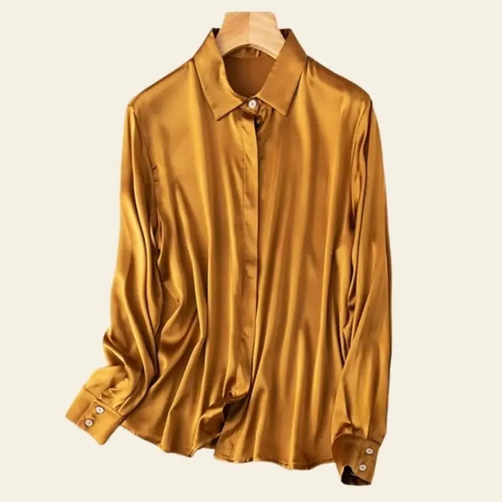 Chemise brillante stretch en soie véritable couleur caramel