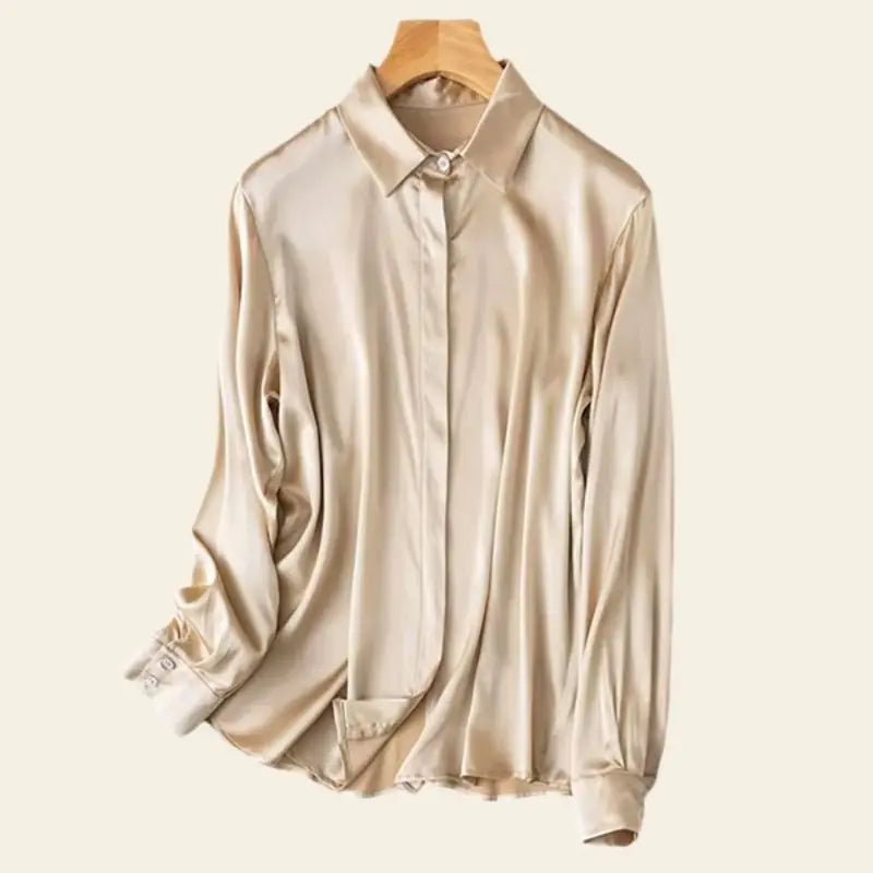Chemise brillante stretch en soie véritable couleur champagne