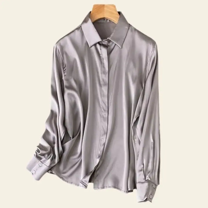 Chemise brillante stretch en soie véritable couleur grise