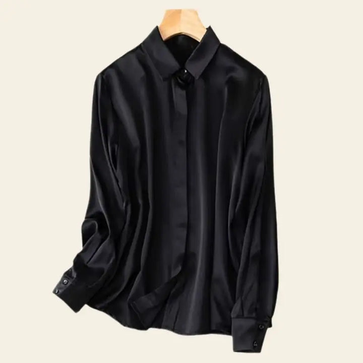 Chemise brillante stretch en soie véritable couleur noire