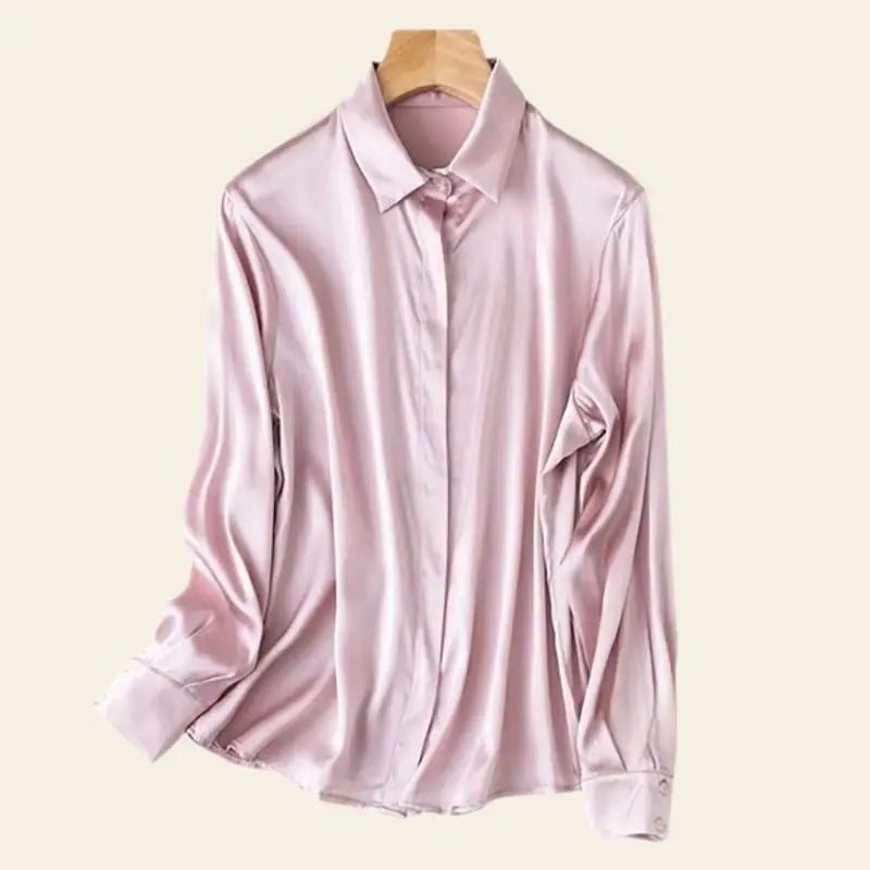 Chemise brillante stretch en soie véritable couleur rose