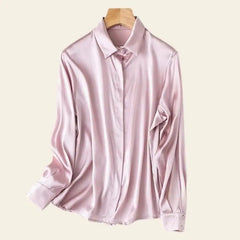 Chemise brillante stretch en soie véritable couleur rose