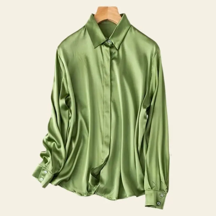 Chemise brillante stretch en soie véritable couleur verte