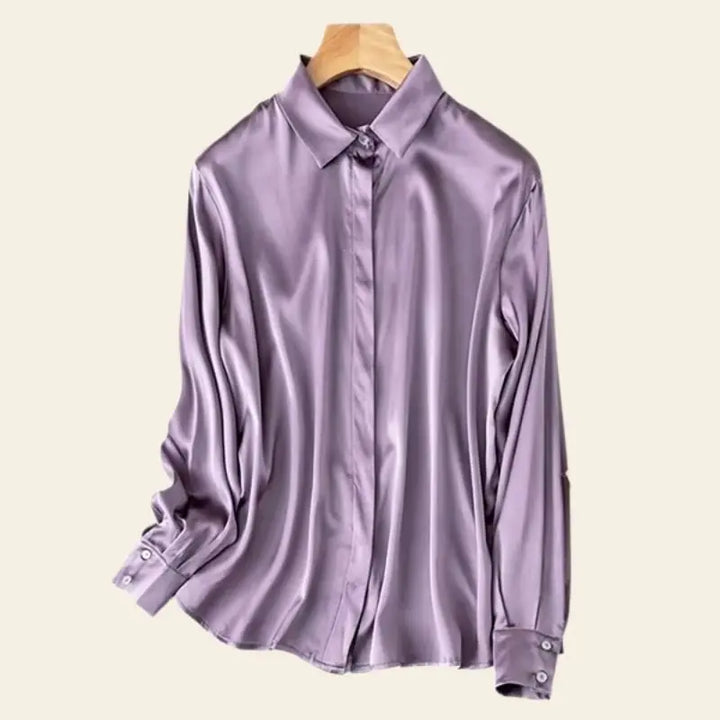 Chemise brillante stretch en soie véritable couleur violet