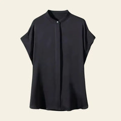 Chemise courte col officier en soie de mûrier anthracite