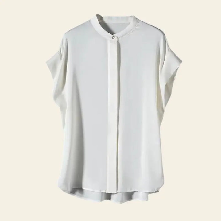 Chemise courte col officier en soie de mûrier blanche