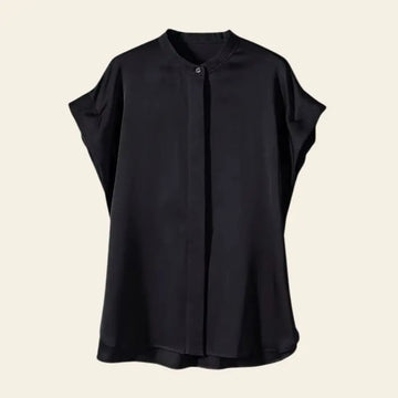 Chemise courte col officier en soie de mûrier noire