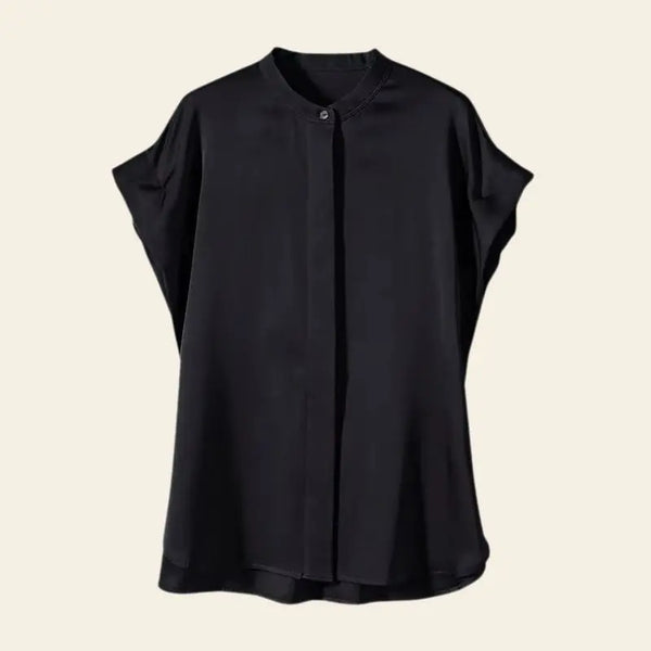 Chemise courte col officier en soie de mûrier noire